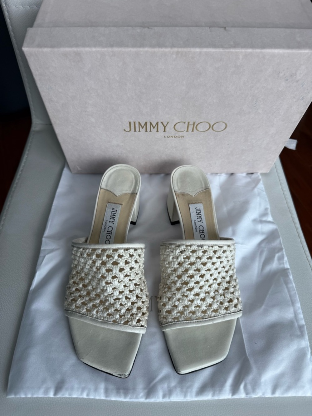 Jimmy Choo Ivory Knit Slide Mules